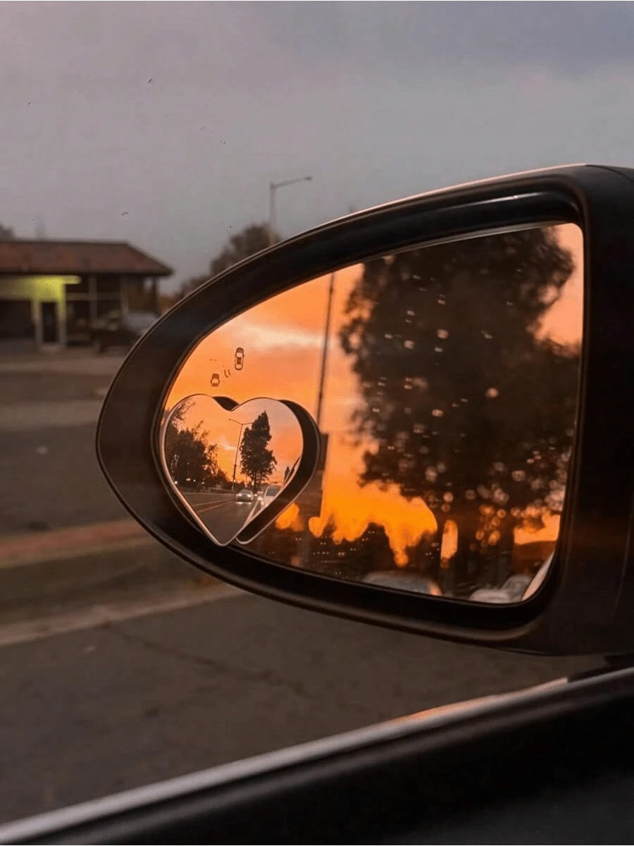 2pcs Heart-Shaped Blind Spot Mirrors, Frameless Heart-Shaped 360° Wide Angle Convex Fan-Shaped Blind Spot Rear View Mirrors, 360° Adjustable High-Definition Glass Fan-Shaped Curved Blind Spot Mirrors