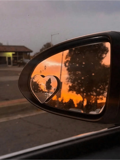 2pcs Heart-Shaped Blind Spot Mirrors, Frameless Heart-Shaped 360° Wide Angle Convex Fan-Shaped Blind Spot Rear View Mirrors, 360° Adjustable High-Definition Glass Fan-Shaped Curved Blind Spot Mirrors