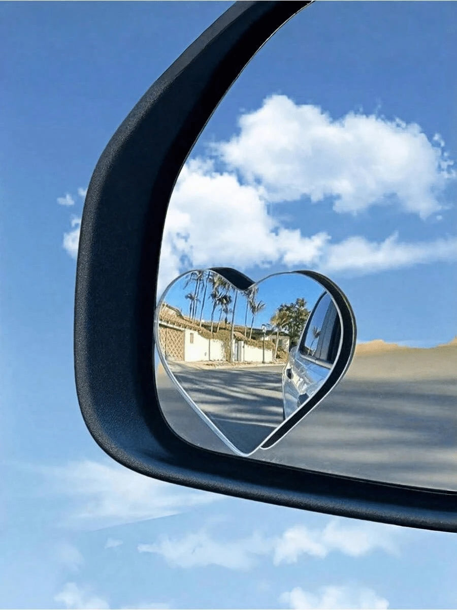 2pcs Heart-Shaped Blind Spot Mirrors, Frameless Heart-Shaped 360° Wide Angle Convex Fan-Shaped Blind Spot Rear View Mirrors, 360° Adjustable High-Definition Glass Fan-Shaped Curved Blind Spot Mirrors