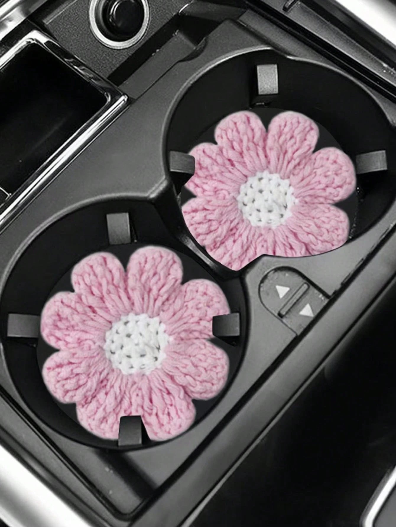 2pcs Knitted Flower Cup Holders, Car Storage Slot Cup Mats, Heat Insulation Coasters, Car Decor