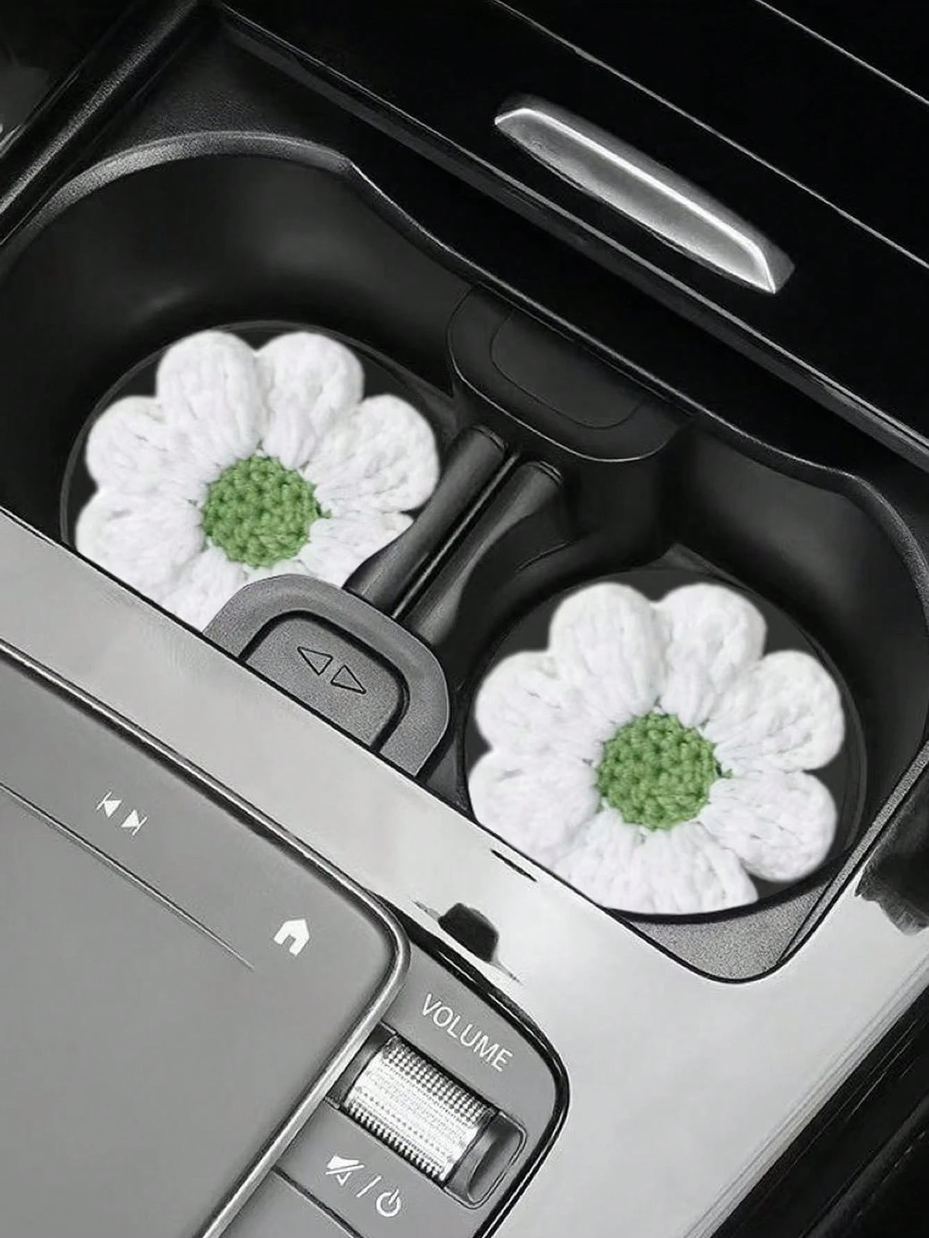 2pcs Knitted Flower Cup Holders, Car Storage Slot Cup Mats, Heat Insulation Coasters, Car Decor