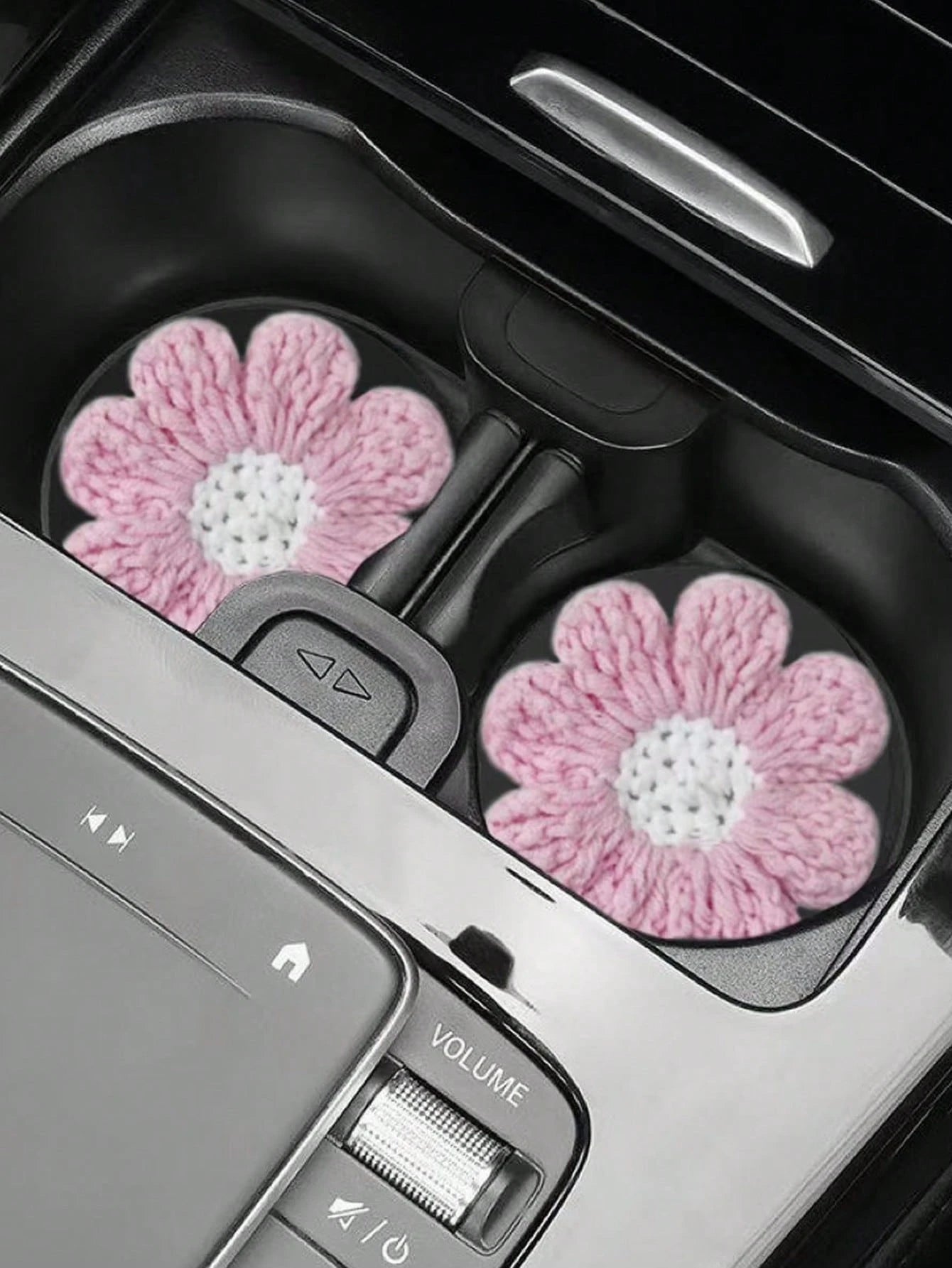 2pcs Knitted Flower Cup Holders, Car Storage Slot Cup Mats, Heat Insulation Coasters, Car Decor