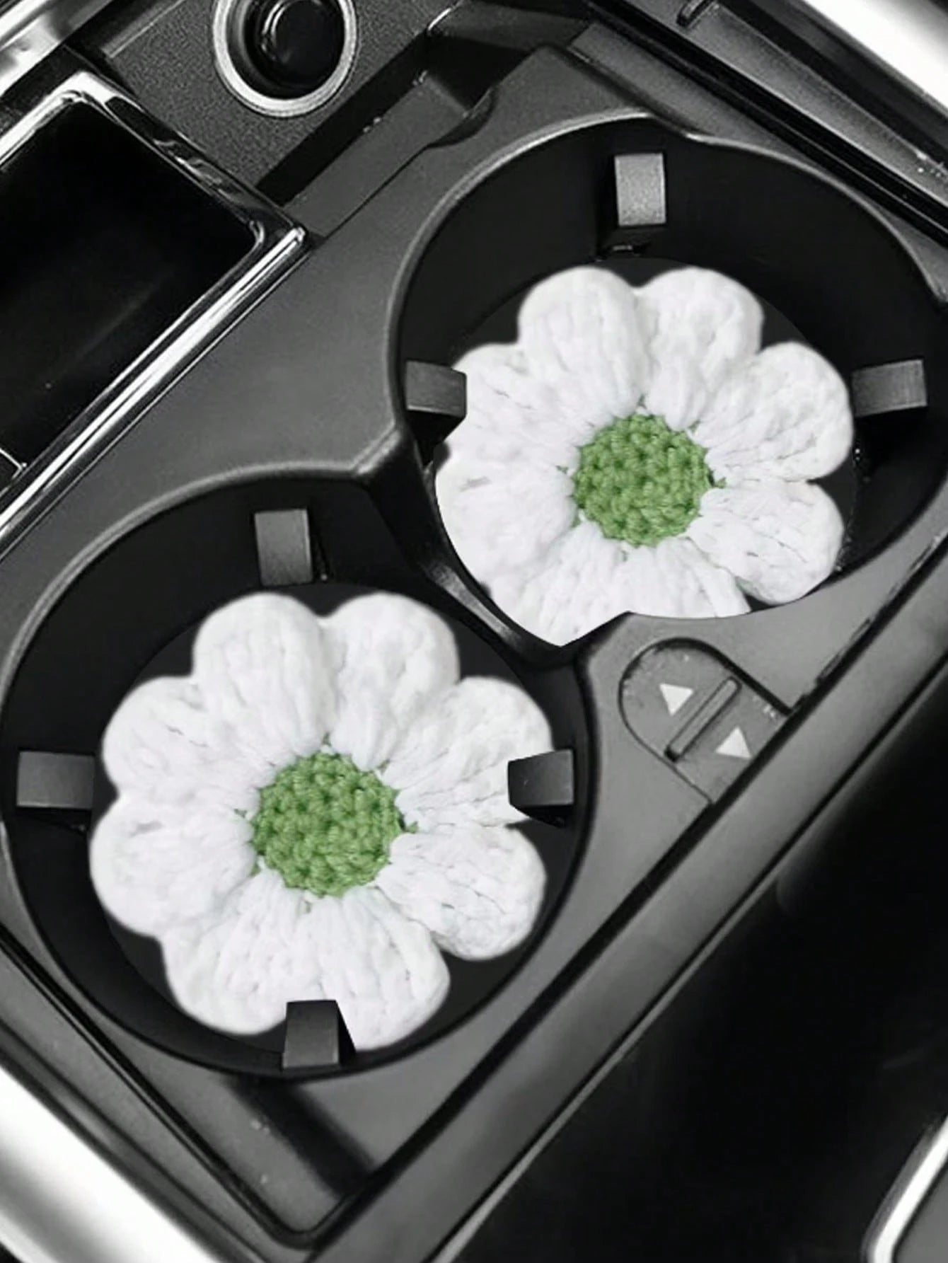 2pcs Knitted Flower Cup Holders, Car Storage Slot Cup Mats, Heat Insulation Coasters, Car Decor