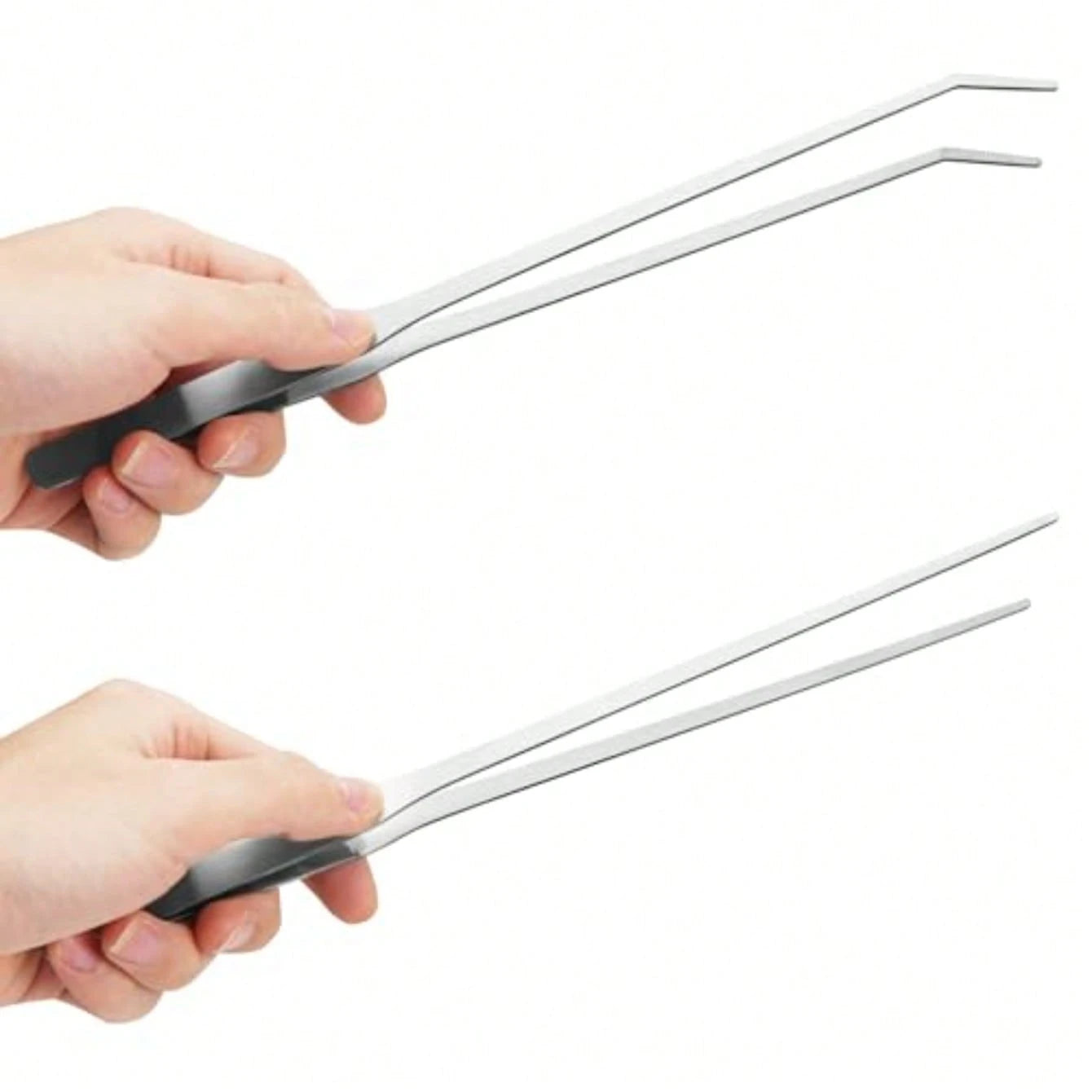 2PCS Long Aquarium Tweezers- 10.6" Straight And Curved Tweezers, Stainless Steel Reptile Feeding Tongs, Terrarium Aquascape Tools Feeder For Lizards, Bearded Dragon Snake Tank Accessories