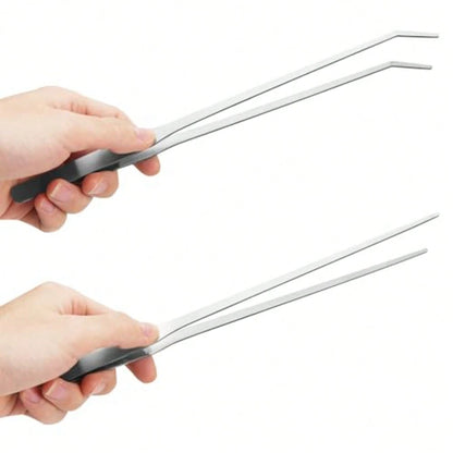 2PCS Long Aquarium Tweezers- 10.6" Straight And Curved Tweezers, Stainless Steel Reptile Feeding Tongs, Terrarium Aquascape Tools Feeder For Lizards, Bearded Dragon Snake Tank Accessories