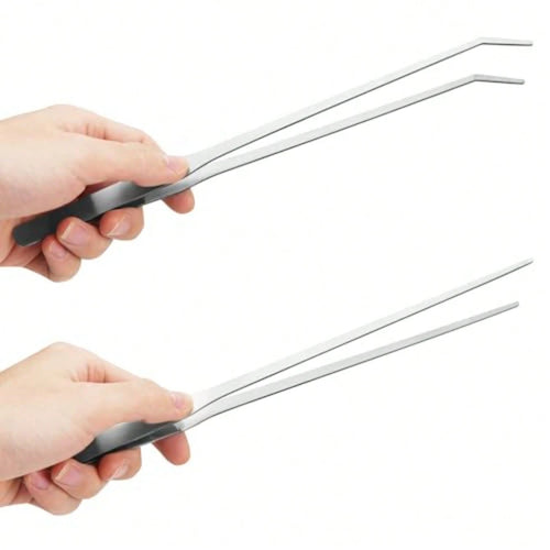 2PCS Long Aquarium Tweezers- 10.6" Straight And Curved Tweezers, Stainless Steel Reptile Feeding Tongs, Terrarium Aquascape Tools Feeder For Lizards, Bearded Dragon Snake Tank Accessories