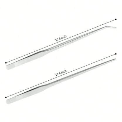2PCS Long Aquarium Tweezers- 10.6" Straight And Curved Tweezers, Stainless Steel Reptile Feeding Tongs, Terrarium Aquascape Tools Feeder For Lizards, Bearded Dragon Snake Tank Accessories