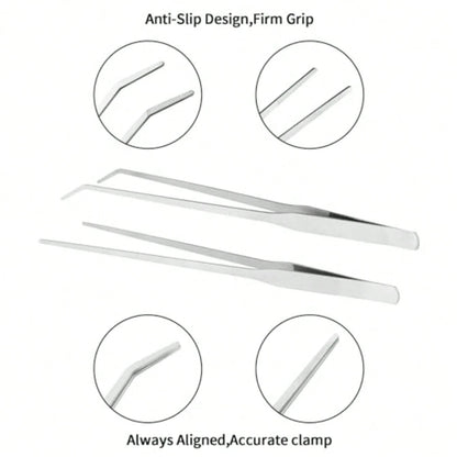 2PCS Long Aquarium Tweezers- 10.6" Straight And Curved Tweezers, Stainless Steel Reptile Feeding Tongs, Terrarium Aquascape Tools Feeder For Lizards, Bearded Dragon Snake Tank Accessories
