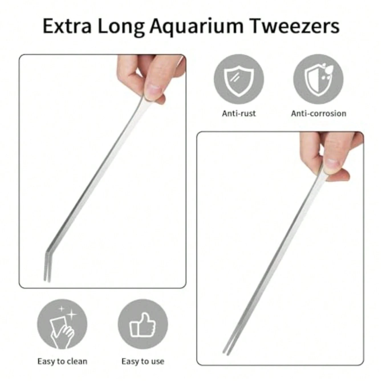 2PCS Long Aquarium Tweezers- 10.6" Straight And Curved Tweezers, Stainless Steel Reptile Feeding Tongs, Terrarium Aquascape Tools Feeder For Lizards, Bearded Dragon Snake Tank Accessories