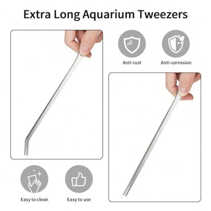 2PCS Long Aquarium Tweezers- 10.6" Straight And Curved Tweezers, Stainless Steel Reptile Feeding Tongs, Terrarium Aquascape Tools Feeder For Lizards, Bearded Dragon Snake Tank Accessories