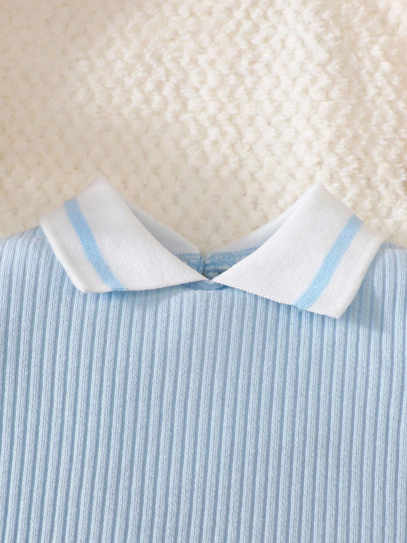 2pcs Newborn Baby Boy Autumn Outfit, Knitted Collar Long Sleeve Top And Solid Color Long Pants Set Fall Winter