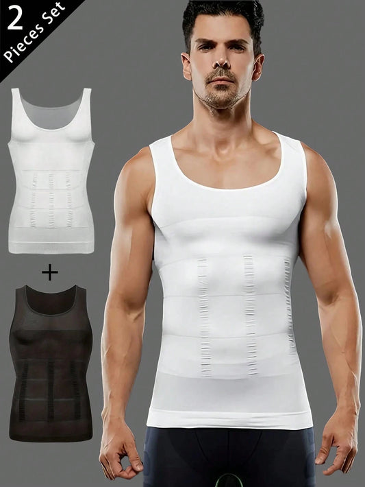 2pcs/Pack Compression Shaping Tank Top, Sleeveless Slim Fit Body Shaper, Abdominal Shaping, Men's Gynecomastia Compression Vest, Abdominal Tightening Undershirt, Quick Change