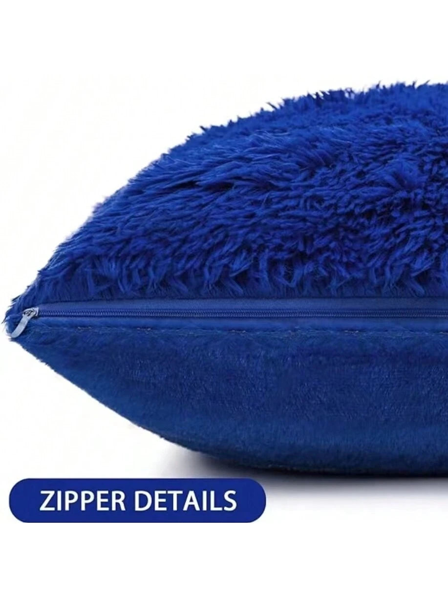2pcs/Pack Fuzzy Plush Pillowcase, Fluffy Cushion Cover, Soft Faux Fur Pillow Sham For Sofa Bed Bedroom Decor