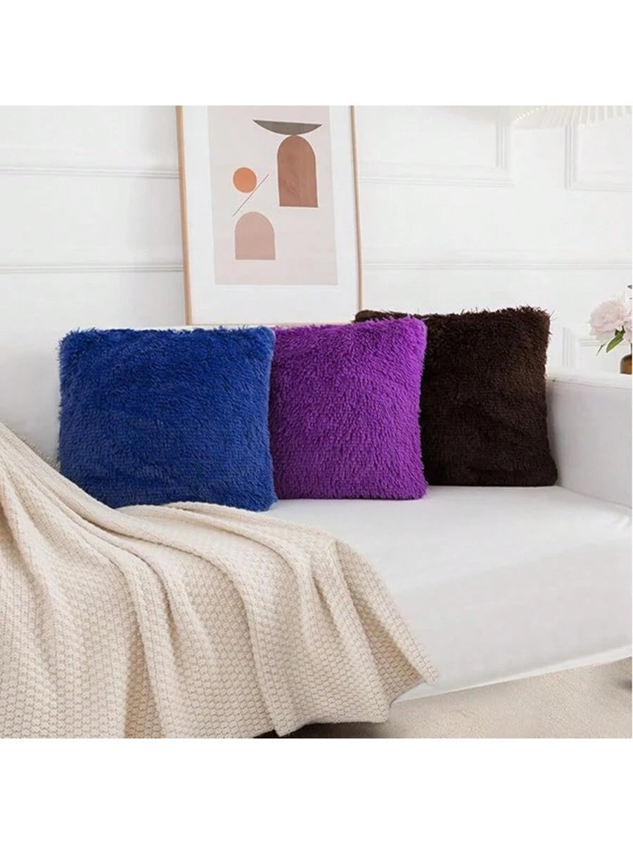 2pcs/Pack Fuzzy Plush Pillowcase, Fluffy Cushion Cover, Soft Faux Fur Pillow Sham For Sofa Bed Bedroom Decor