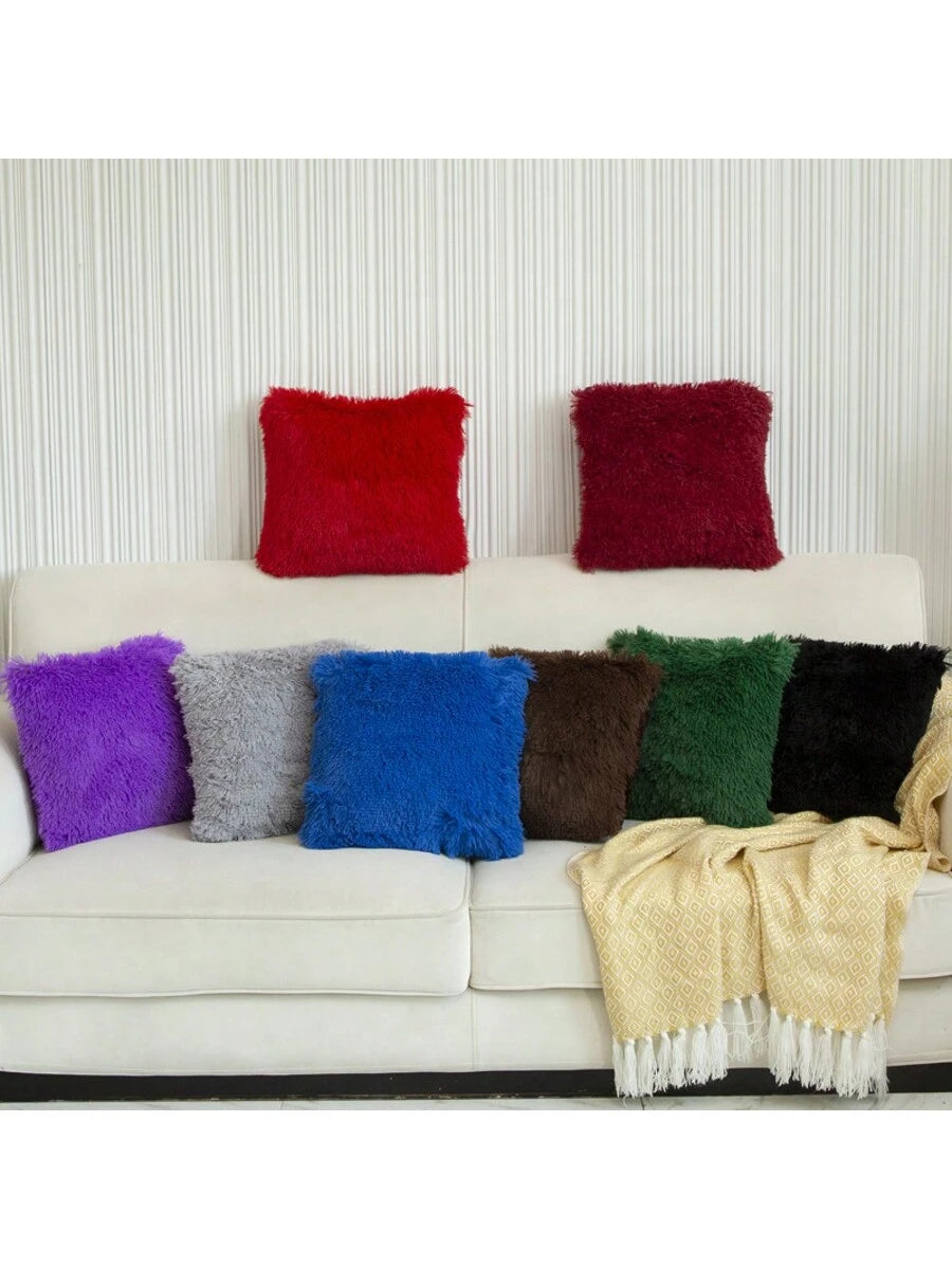 2pcs/Pack Fuzzy Plush Pillowcase, Fluffy Cushion Cover, Soft Faux Fur Pillow Sham For Sofa Bed Bedroom Decor