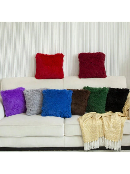 2pcs/Pack Fuzzy Plush Pillowcase, Fluffy Cushion Cover, Soft Faux Fur Pillow Sham For Sofa Bed Bedroom Decor