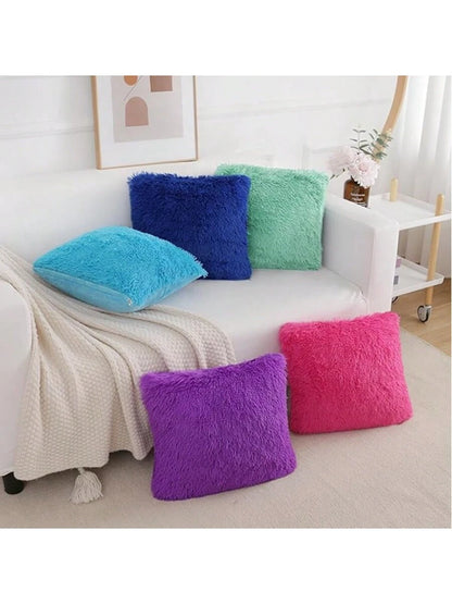 2pcs/Pack Fuzzy Plush Pillowcase, Fluffy Cushion Cover, Soft Faux Fur Pillow Sham For Sofa Bed Bedroom Decor