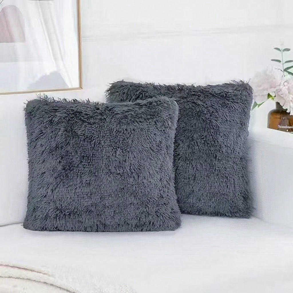 2pcs/Pack Fuzzy Plush Pillowcase, Fluffy Cushion Cover, Soft Faux Fur Pillow Sham For Sofa Bed Bedroom Decor