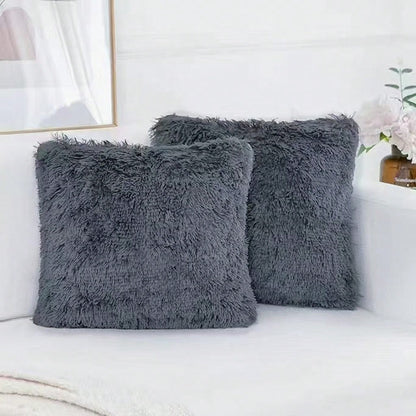 2pcs/Pack Fuzzy Plush Pillowcase, Fluffy Cushion Cover, Soft Faux Fur Pillow Sham For Sofa Bed Bedroom Decor