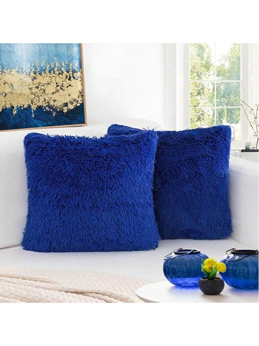 2pcs/Pack Fuzzy Plush Pillowcase, Fluffy Cushion Cover, Soft Faux Fur Pillow Sham For Sofa Bed Bedroom Decor