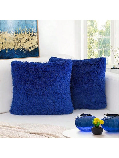2pcs/Pack Fuzzy Plush Pillowcase, Fluffy Cushion Cover, Soft Faux Fur Pillow Sham For Sofa Bed Bedroom Decor