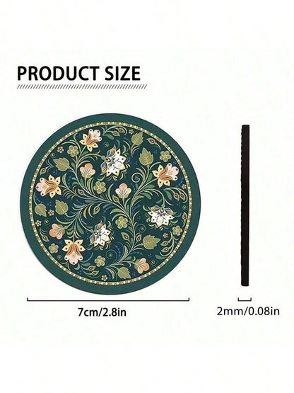 2pcs Peacock Green Floral Faux Leather Car Cup Holders- 2.75 Inch Diameter, Ultra-Thin High Definition Pattern, Durable Waterproof Dustproof Cup Coasters- Ideal Gift For Friends