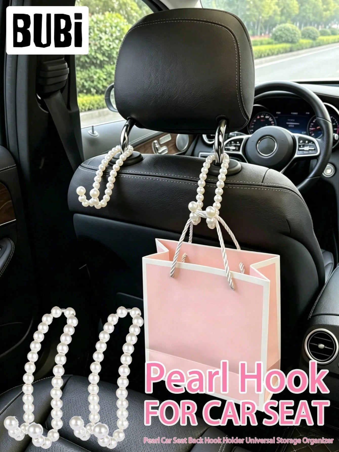 2pcs Pearl Car Seat Back Hooks Universal Storage Organizer Seat Hooks Car Interior Accessories
