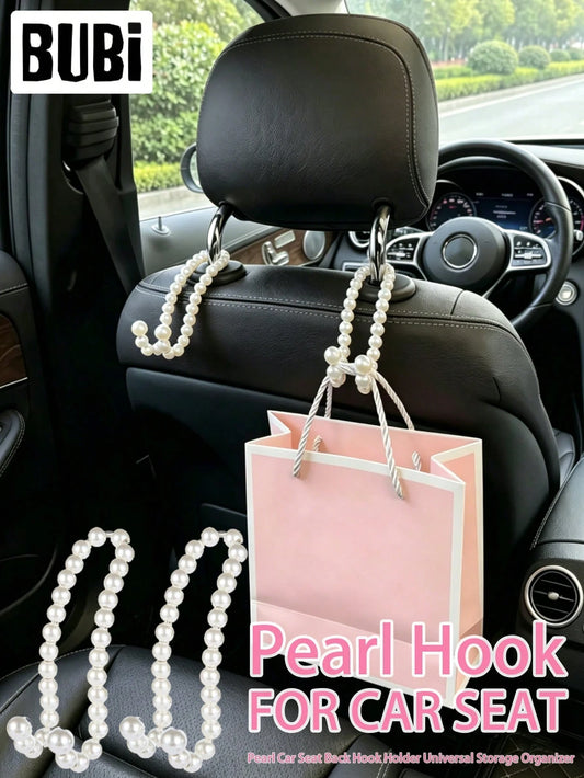 2pcs Pearl Car Seat Back Hooks Universal Storage Organizer Seat Hooks Car Interior Accessories