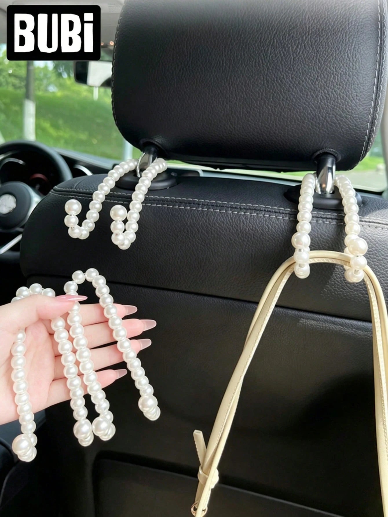 2pcs Pearl Car Seat Back Hooks Universal Storage Organizer Seat Hooks Car Interior Accessories