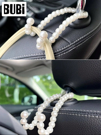 2pcs Pearl Car Seat Back Hooks Universal Storage Organizer Seat Hooks Car Interior Accessories