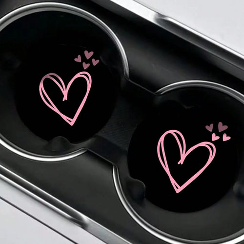2pcs Pink Heart Shaped Car Cup Holders, Absorbent And Anti-Splash, Easy To Remove And Clean, Suitable For Office, Home And Car. Ideal Gift For Valentine's Day And Birthday, Enhancing Car Decor, Compac