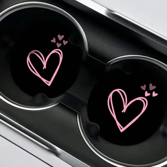 2pcs Pink Heart Shaped Car Cup Holders, Absorbent And Anti-Splash, Easy To Remove And Clean, Suitable For Office, Home And Car. Ideal Gift For Valentine's Day And Birthday, Enhancing Car Decor, Compac