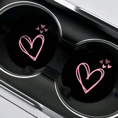 2pcs Pink Heart Shaped Car Cup Holders, Absorbent And Anti-Splash, Easy To Remove And Clean, Suitable For Office, Home And Car. Ideal Gift For Valentine's Day And Birthday, Enhancing Car Decor, Compac