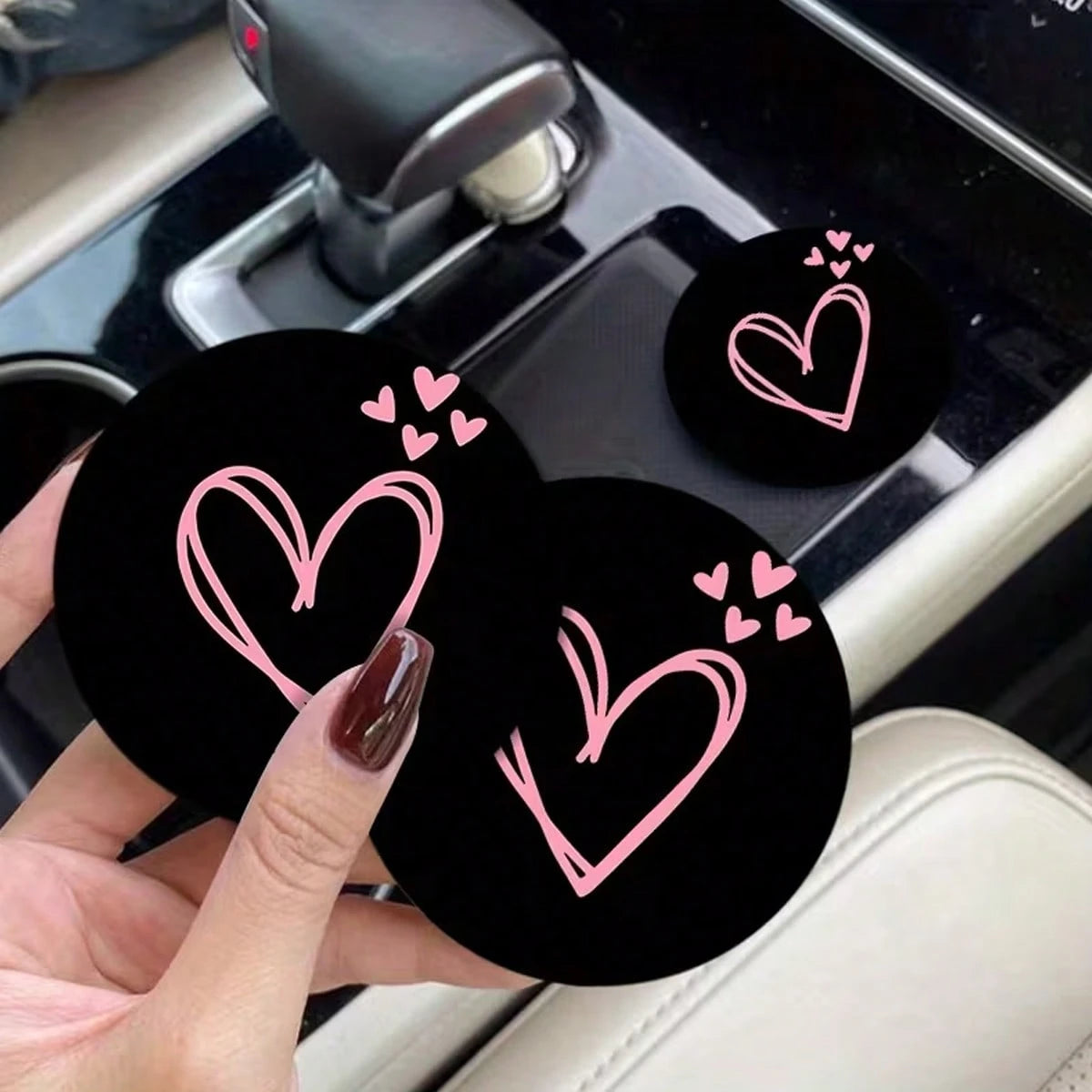 2pcs Pink Heart Shaped Car Cup Holders, Absorbent And Anti-Splash, Easy To Remove And Clean, Suitable For Office, Home And Car. Ideal Gift For Valentine's Day And Birthday, Enhancing Car Decor, Compac