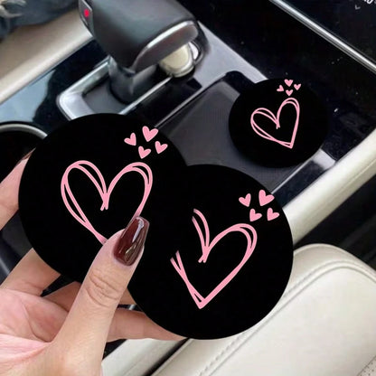 2pcs Pink Heart Shaped Car Cup Holders, Absorbent And Anti-Splash, Easy To Remove And Clean, Suitable For Office, Home And Car. Ideal Gift For Valentine's Day And Birthday, Enhancing Car Decor, Compac