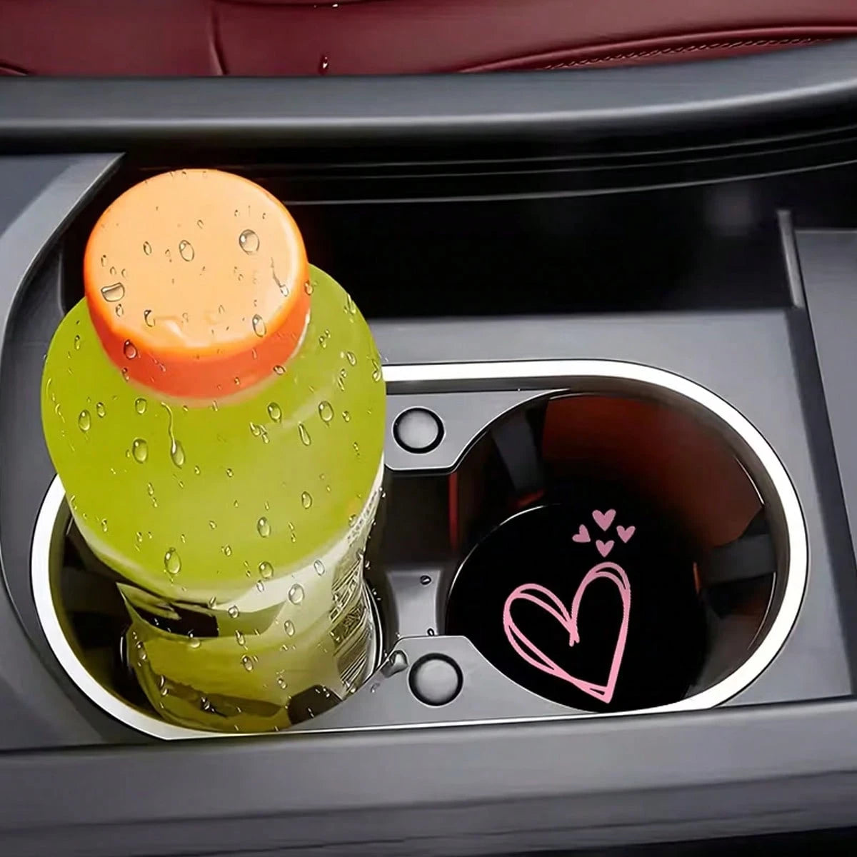 2pcs Pink Heart Shaped Car Cup Holders, Absorbent And Anti-Splash, Easy To Remove And Clean, Suitable For Office, Home And Car. Ideal Gift For Valentine's Day And Birthday, Enhancing Car Decor, Compac