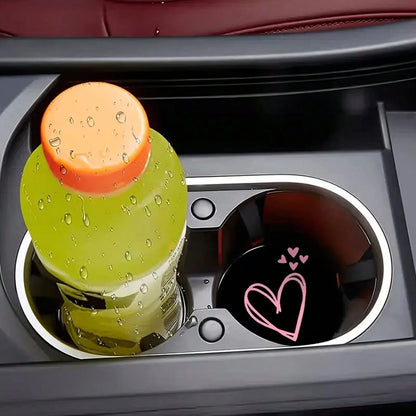2pcs Pink Heart Shaped Car Cup Holders, Absorbent And Anti-Splash, Easy To Remove And Clean, Suitable For Office, Home And Car. Ideal Gift For Valentine's Day And Birthday, Enhancing Car Decor, Compac