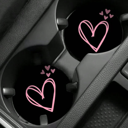 2pcs Pink Heart Shaped Car Cup Holders, Absorbent And Anti-Splash, Easy To Remove And Clean, Suitable For Office, Home And Car. Ideal Gift For Valentine's Day And Birthday, Enhancing Car Decor, Compac