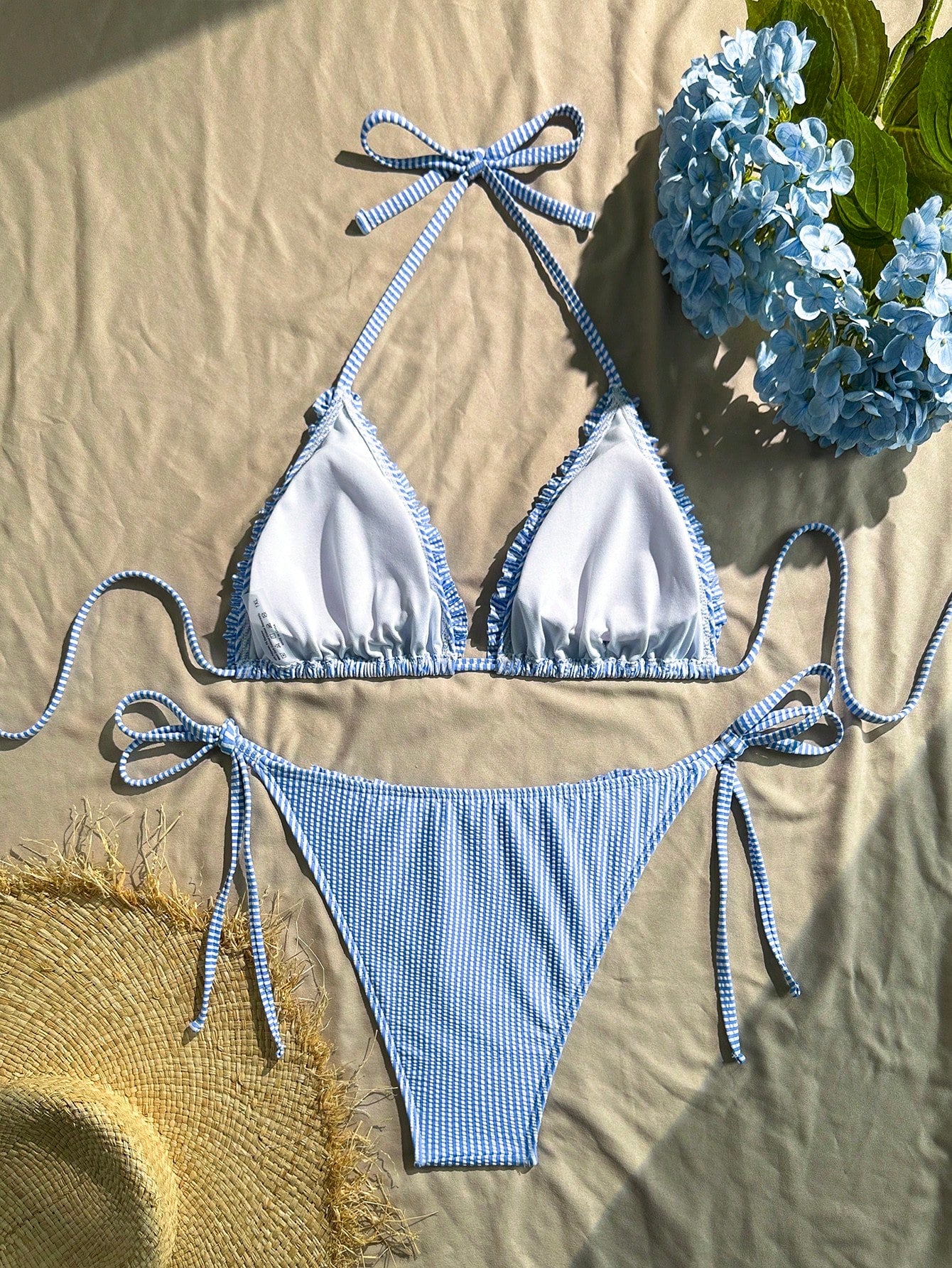 2pcs Plaid Casual Bohemian Plus Size Bikini Set, Suitable For Vacation, Night Out, Birthday Party, Singles Party, Travel, Beach, All Seasons Summer