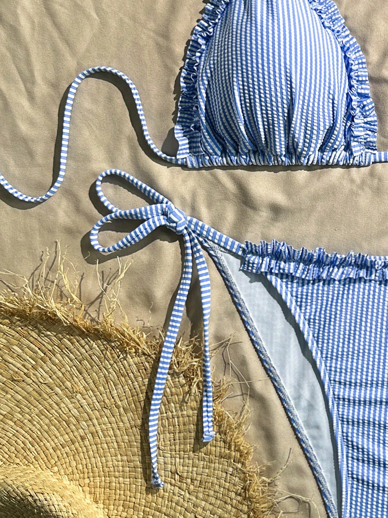 2pcs Plaid Casual Bohemian Plus Size Bikini Set, Suitable For Vacation, Night Out, Birthday Party, Singles Party, Travel, Beach, All Seasons Summer