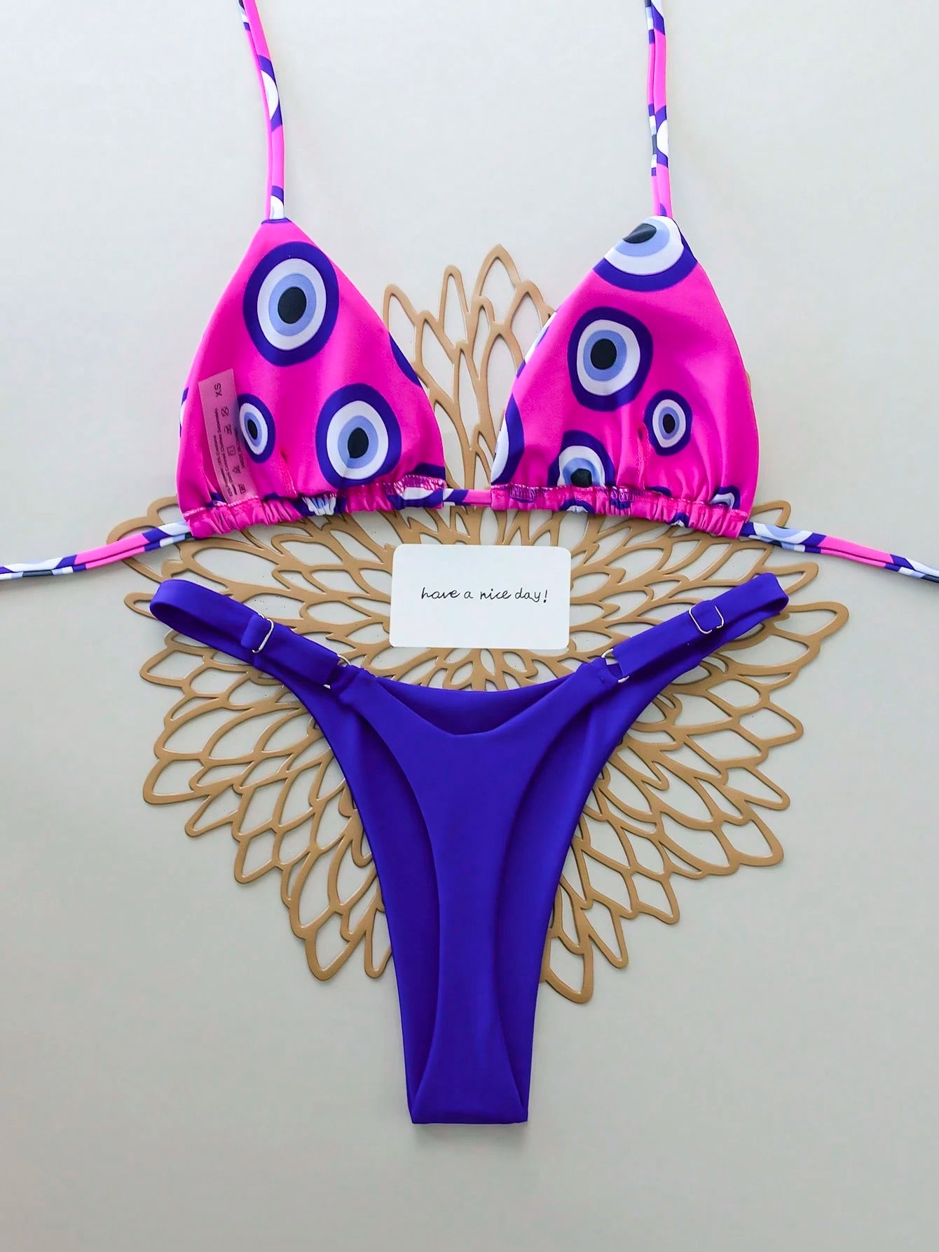 2pcs Polka Dot Eye Sexy Backless Tie-Up Fashion Women Swimwear Bikini Set, Suitable For Spring/Summer, Vacation, Beach, Stage And Concert