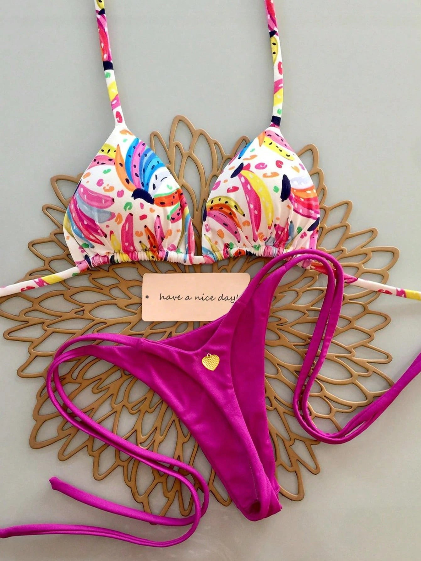 2pcs Polka Dot Eye Sexy Backless Tie-Up Fashion Women Swimwear Bikini Set, Suitable For Spring/Summer, Vacation, Beach, Stage And Concert
