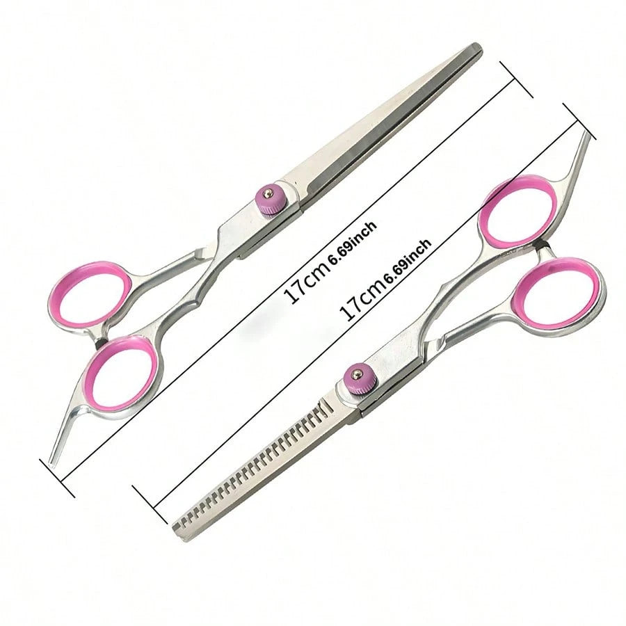 2pcs Professional Hair Cutting Scissors Set, Stainless Steel Home Hairdressing Scissors, Pink, Hairstyling Tools, Salon Beauty Travel Essentials