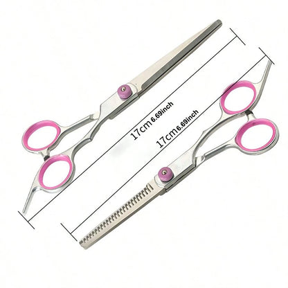 2pcs Professional Hair Cutting Scissors Set, Stainless Steel Home Hairdressing Scissors, Pink, Hairstyling Tools, Salon Beauty Travel Essentials