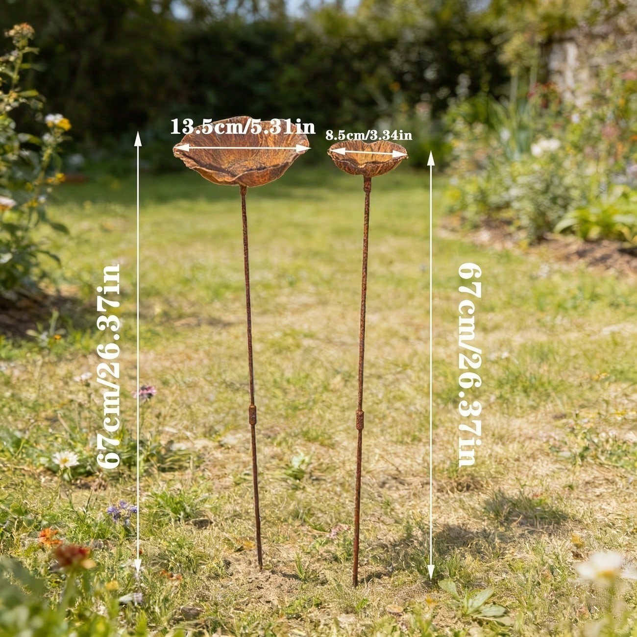 2pcs Rusty Metal Floral Decorative Bird Bath Feeder, Vintage Distressed Garden Art, Yard Lawn Backyard Decoration Bird Feeder