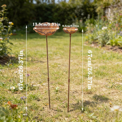 2pcs Rusty Metal Floral Decorative Bird Bath Feeder, Vintage Distressed Garden Art, Yard Lawn Backyard Decoration Bird Feeder
