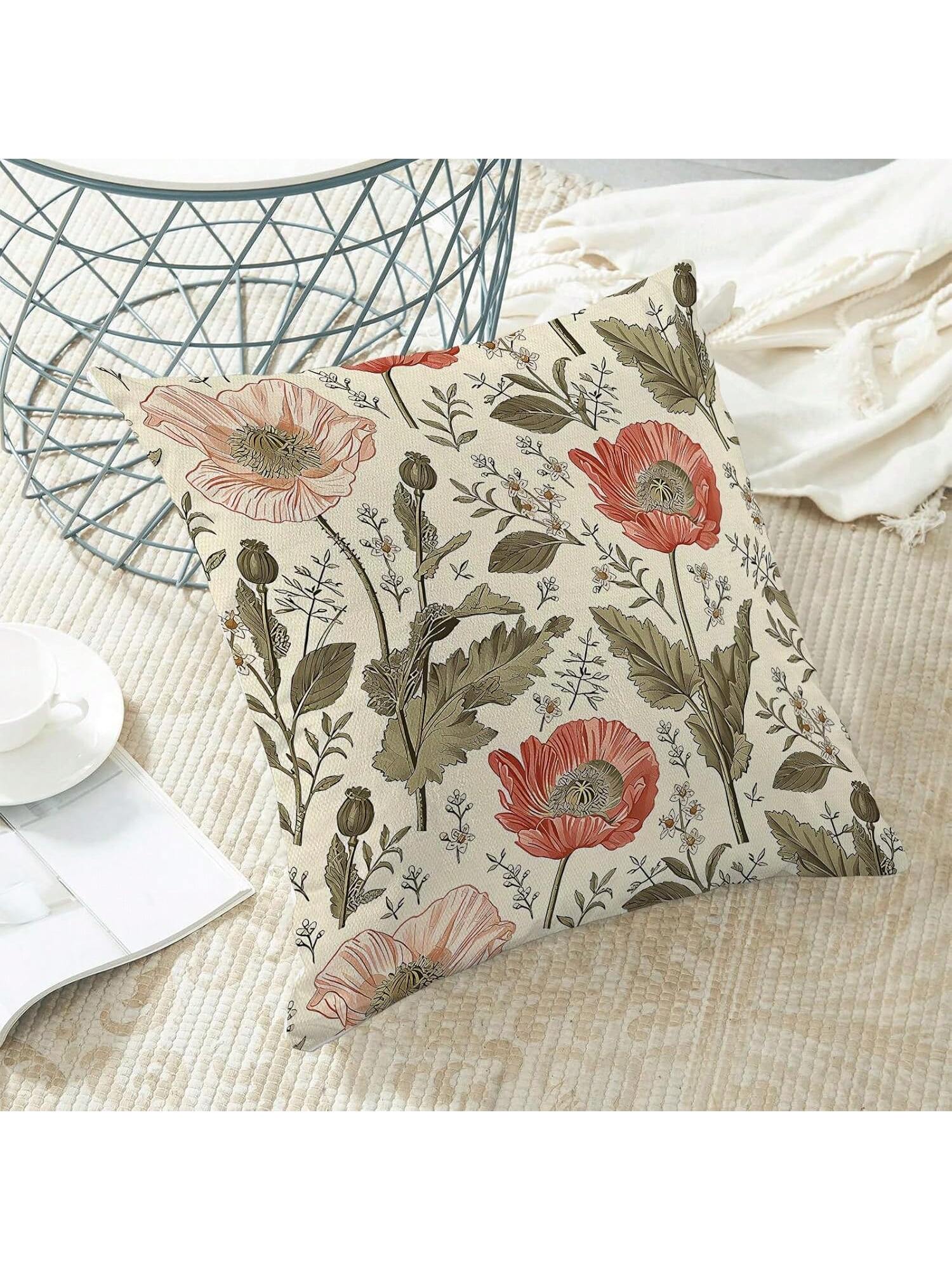 2pcs Sage Floral Vintage Pattern Spring Throw Pillow Covers, Room Decor With Floral & Botanical Motif, Seasonal Outdoor Pillow Covers, Sofa Cushion Covers, Single-Sided Printing Without Filling