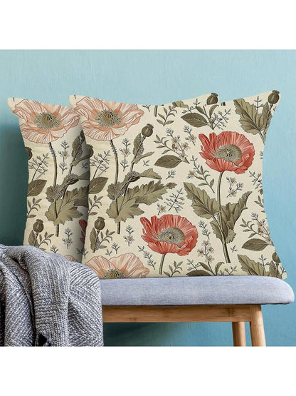 2pcs Sage Floral Vintage Pattern Spring Throw Pillow Covers, Room Decor With Floral & Botanical Motif, Seasonal Outdoor Pillow Covers, Sofa Cushion Covers, Single-Sided Printing Without Filling