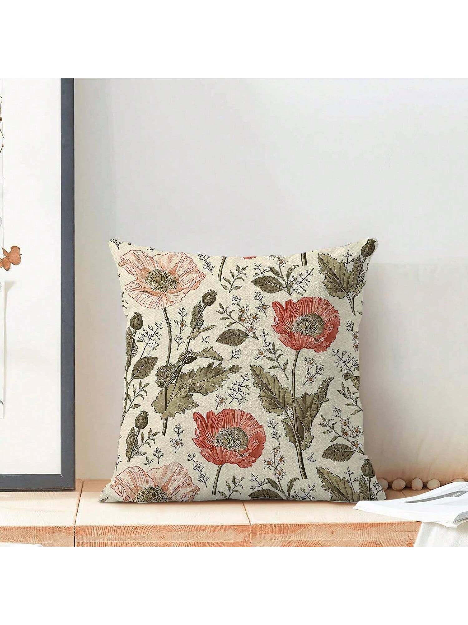 2pcs Sage Floral Vintage Pattern Spring Throw Pillow Covers, Room Decor With Floral & Botanical Motif, Seasonal Outdoor Pillow Covers, Sofa Cushion Covers, Single-Sided Printing Without Filling