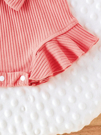 2pcs Set Casual Elegant Sweet Cute Baby Girl Bodysuit, Soft Breathable Solid Color Hollow Lace Tassel Trim Bodysuit And Headband Set